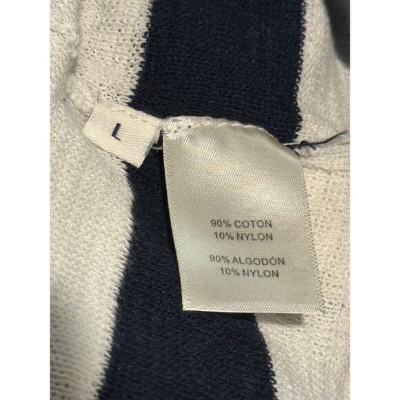 Doncaster Large Hidden Snap Closure Knit Cardigan Cotton Blend White Blue Stripe - Picture 8 of 8